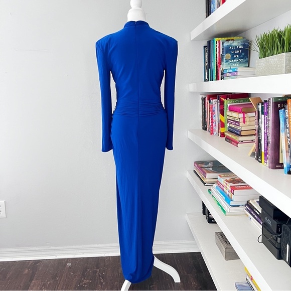 Rene Ruiz Blue Ruched Long Sleeve Gown size 6 - Picture 10 of 15